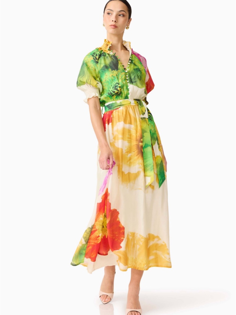 ELLIATT Lilia Puff Sleeve Maxi Dress in Floral Multi wedding Guest Size S NWT - Picture 4 of 9